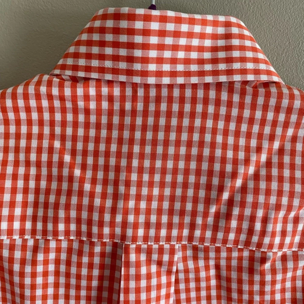 Brooks‎ Brothers Button Up Shirt Boys Size XS Orange Gingham Red Fleece Non Iron